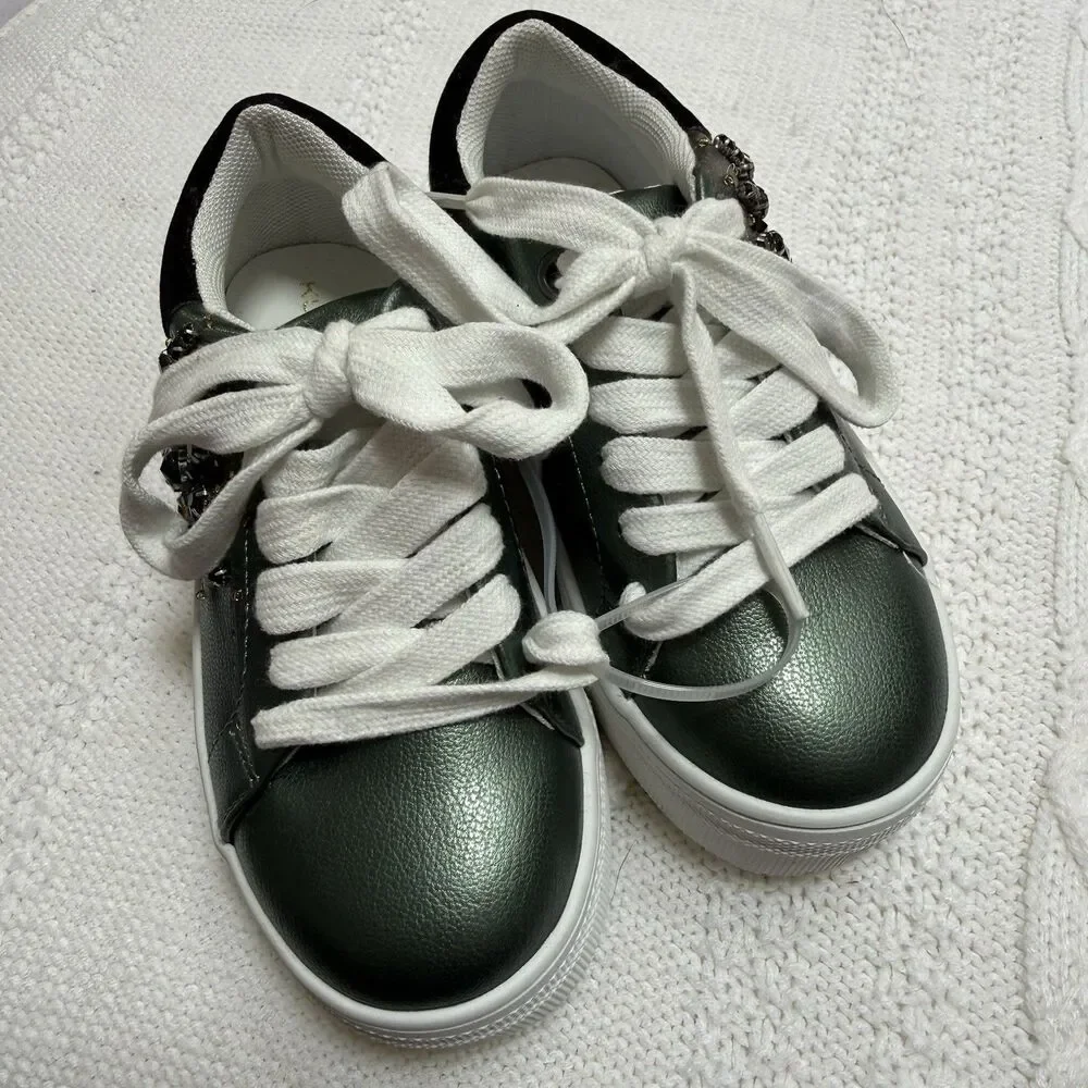 Kurt Geiger London Mini Laney Eye Sneakers Girls Size 11 Green Lace Up Shoes
